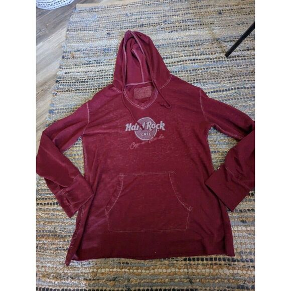 Hard Rock Cafe Cayman Islands L Dark Red/Burgundy Pullover Hoodie Vacation Souve - Picture 2 of 6